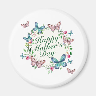 Elegant Happy Mother's Day Floral Wreath   Magnet
