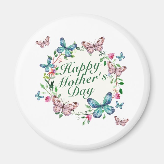 Elegant Happy Mother's Day Floral Wreath | Magnet (Front)