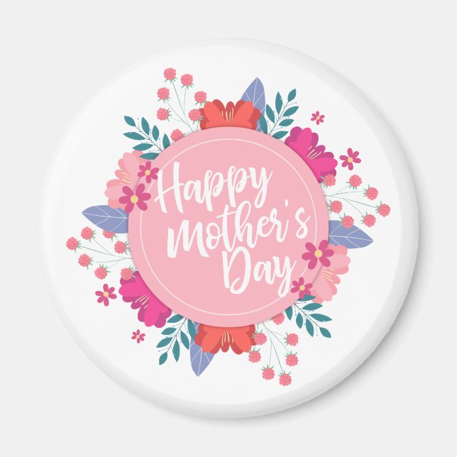 Elegant Happy Mother's Day Floral Wreath | Magnet (Front)