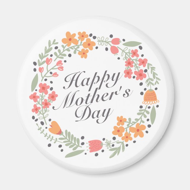 Elegant Happy Mother's Day Floral Wreath Magnet (Front)