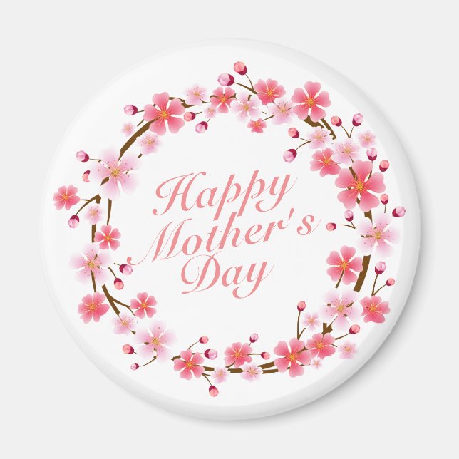 Elegant Happy Mother's Day Floral Wreath Magnet (Front)