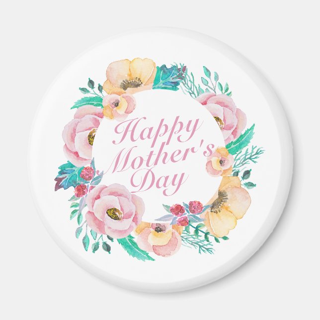 Elegant Happy Mother's Day Floral Wreath | Magnet (Front)