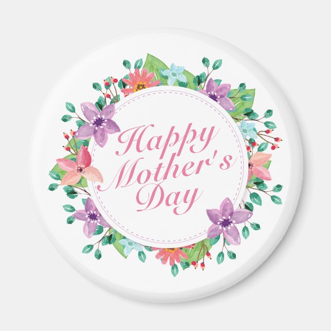 Elegant Happy Mother's Day Floral Wreath | Magnet (Front)