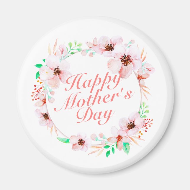 Elegant Happy Mother's Day Floral Wreath | Magnet (Front)