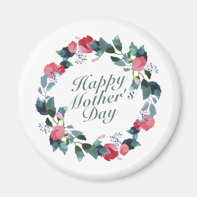 Elegant Happy Mother's Day Floral Wreath | Magnet (Front)