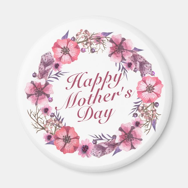 Elegant Happy Mother's Day Floral Wreath Magnet (Front)
