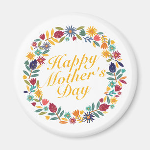 Elegant Happy Mother's Day Floral Wreath   Magnet