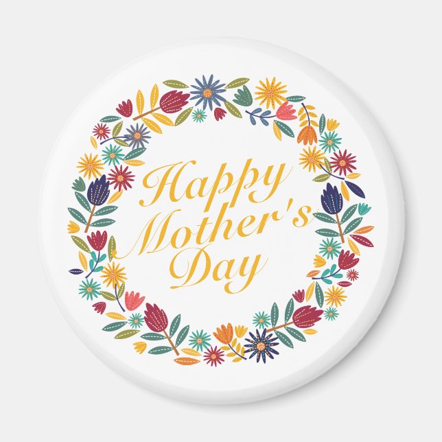 Elegant Happy Mother's Day Floral Wreath | Magnet (Front)