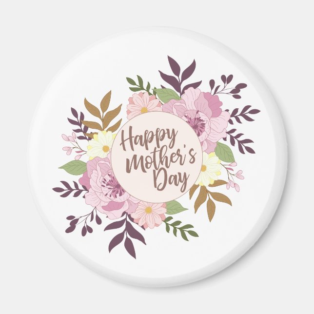Elegant Happy Mother's Day Floral Wreath | Magnet (Front)