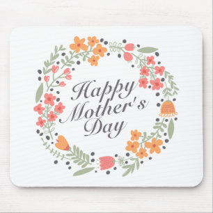 Elegant Happy Mother's Day Floral Wreath Mousepad