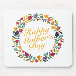 Elegant Happy Mother's Day Floral Wreath Mousepad