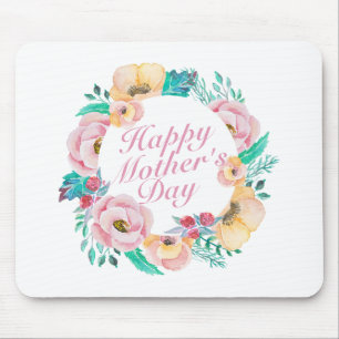Elegant Happy Mother's Day Floral Wreath Mousepad