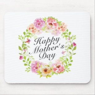 Elegant Happy Mother's Day Floral Wreath Mousepad