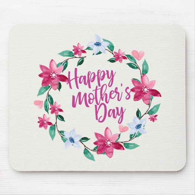 Elegant Happy Mother's Day Floral Wreath Mousepad (Front)