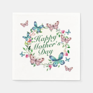Elegant Happy Mother's Day Floral Wreath   Napkin