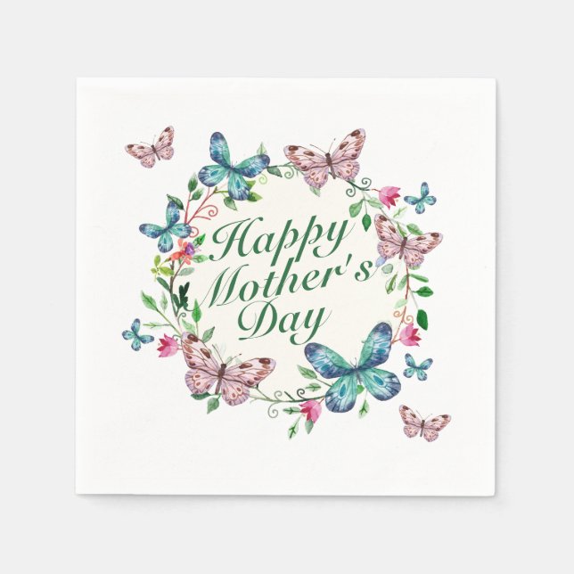 Elegant Happy Mother's Day Floral Wreath | Napkin (Front)