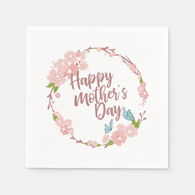 Elegant Happy Mother's Day Floral Wreath | Napkin (Front)
