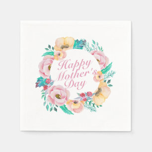 Elegant Happy Mother's Day Floral Wreath   Napkin