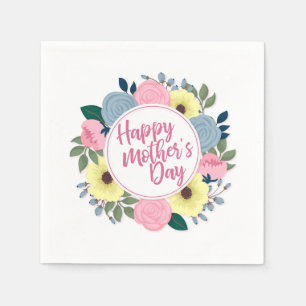 Elegant Happy Mother's Day Floral Wreath   Napkin