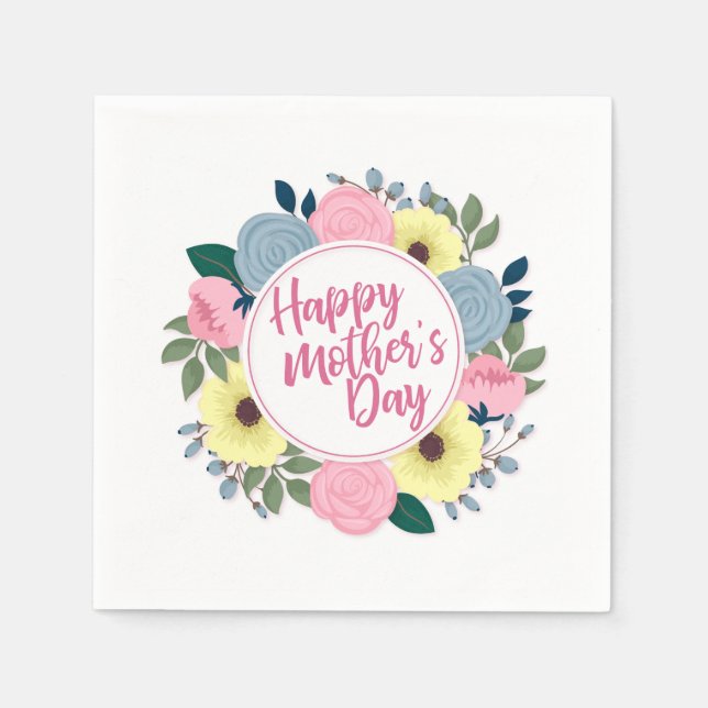 Elegant Happy Mother's Day Floral Wreath | Napkin (Front)
