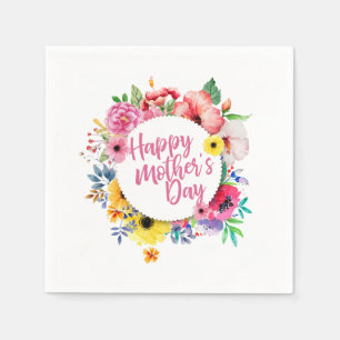 Elegant Happy Mother's Day Floral Wreath   Napkin