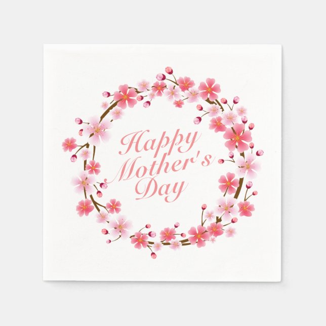 Elegant Happy Mother's Day Floral Wreath Napkin (Front)