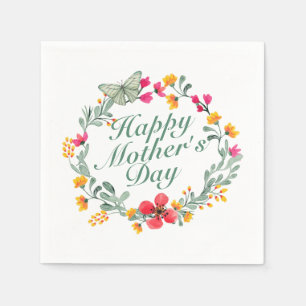 Elegant Happy Mother's Day Floral Wreath Napkin