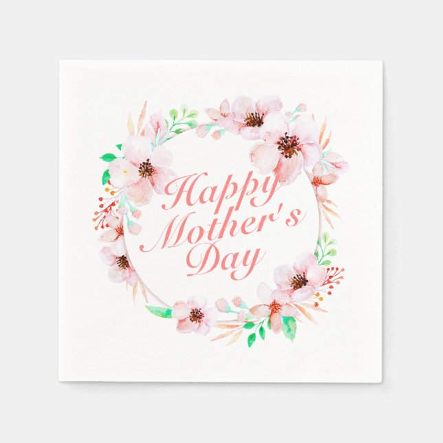 Elegant Happy Mother's Day Floral Wreath | Napkin (Front)