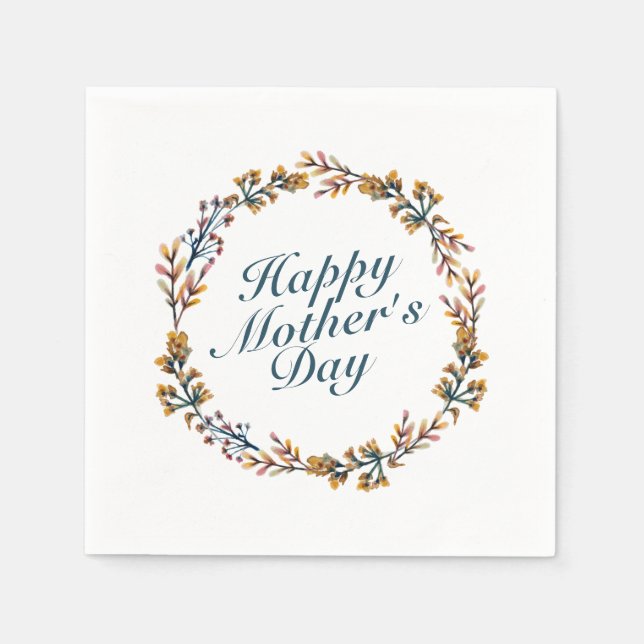Elegant Happy Mother's Day Floral Wreath Napkin (Front)