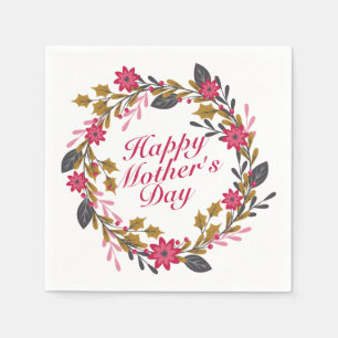 Elegant Happy Mother's Day Floral Wreath Napkin