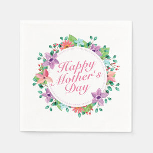 Elegant Happy Mother's Day Floral Wreath   Napkin