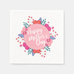 Elegant Happy Mother's Day Floral Wreath   Napkin