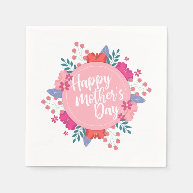 Elegant Happy Mother's Day Floral Wreath | Napkin (Front)