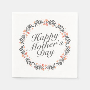 Elegant Happy Mother's Day Floral Wreath   Napkin