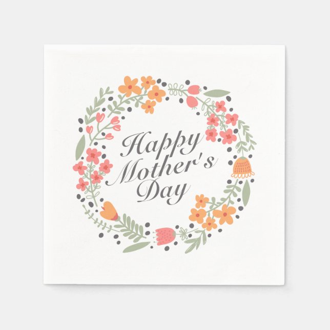 Elegant Happy Mother's Day Floral Wreath Napkin (Front)