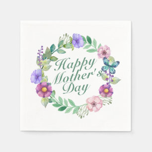 Elegant Happy Mother's Day Floral Wreath Napkin