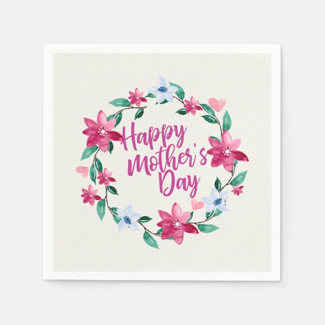 Elegant Happy Mother's Day Floral Wreath | Napkin (Front)