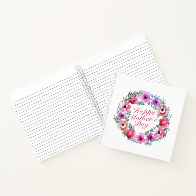 Elegant Happy Mother's Day Floral Wreath Notebook (Inside)