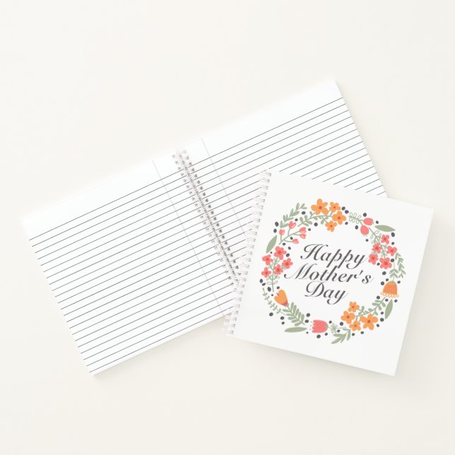 Elegant Happy Mother's Day Floral Wreath Notebook (Inside)