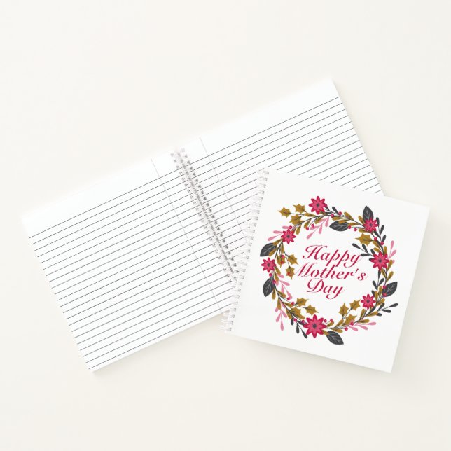 Elegant Happy Mother's Day Floral Wreath Notebook (Inside)