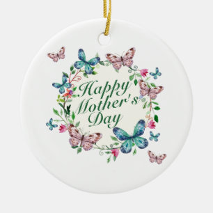 Elegant Happy Mother's Day Floral Wreath Ornament