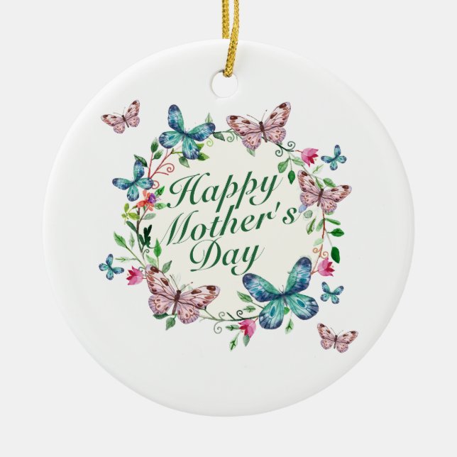 Elegant Happy Mother's Day Floral Wreath Ornament (Front)