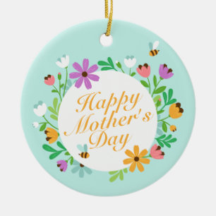 Elegant Happy Mother's Day Floral Wreath Ornament