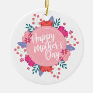 Elegant Happy Mother's Day Floral Wreath Ornament