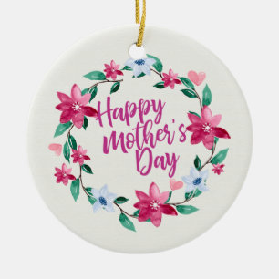 Elegant Happy Mother's Day Floral Wreath Ornament