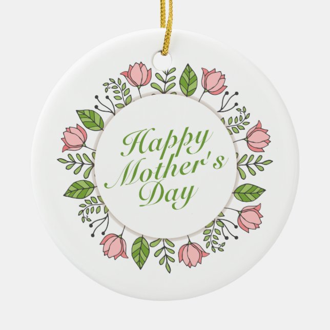 Elegant Happy Mother's Day Floral Wreath Ornament (Front)