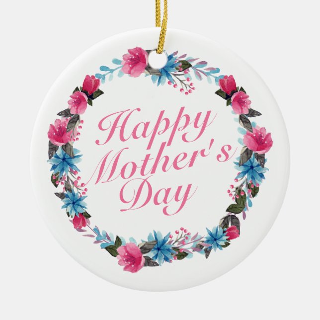 Elegant Happy Mother's Day Floral Wreath Ornament (Front)