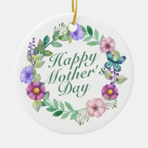 Elegant Happy Mother's Day Floral Wreath Ornament