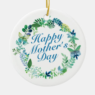 Elegant Happy Mother's Day Floral Wreath Ornament