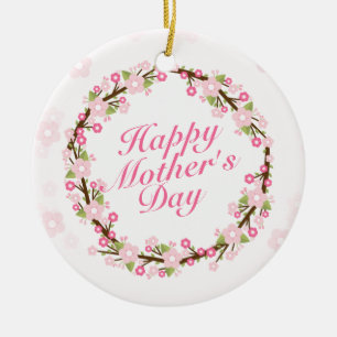 Elegant Happy Mother's Day Floral Wreath Ornament